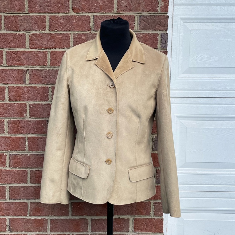 Saddle Brown Harvé Benard Women's Suede Blazer Button Up Size 12